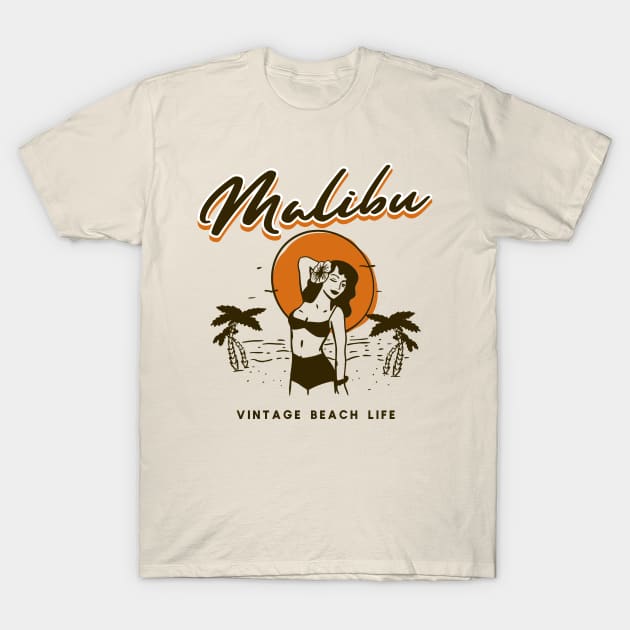 Malibu California Vintage Beach Life T-Shirt by letnothingstopyou